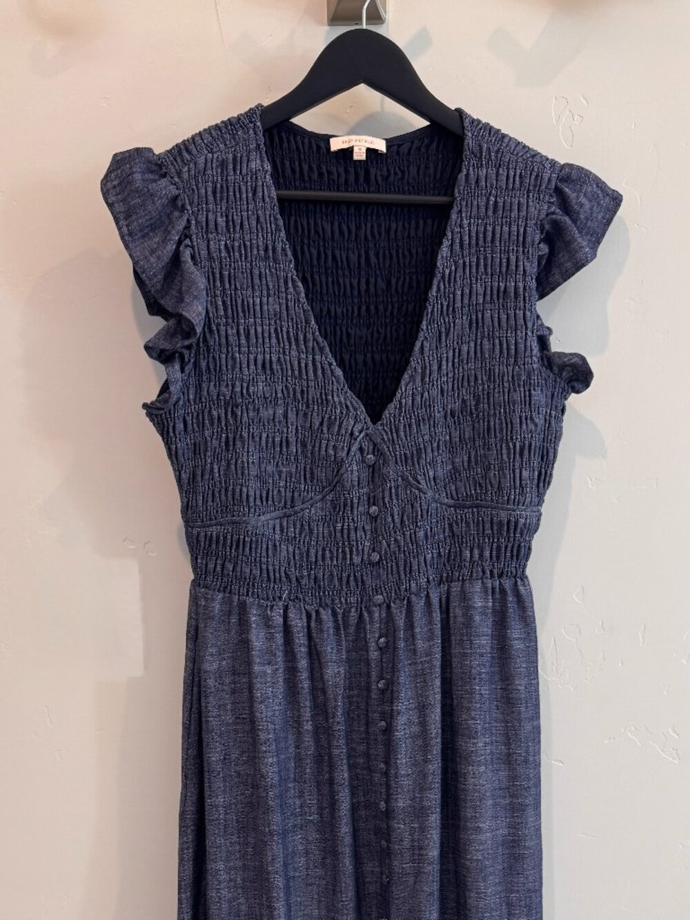 Skies are Blue Smocked Ruffle Sleeve Midi Dress, Size M